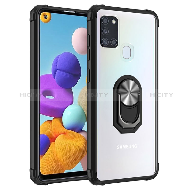 Silikon Hülle Handyhülle und Kunststoff Schutzhülle Hartschalen Tasche mit Magnetisch Fingerring Ständer MQ2 für Samsung Galaxy A21s groß