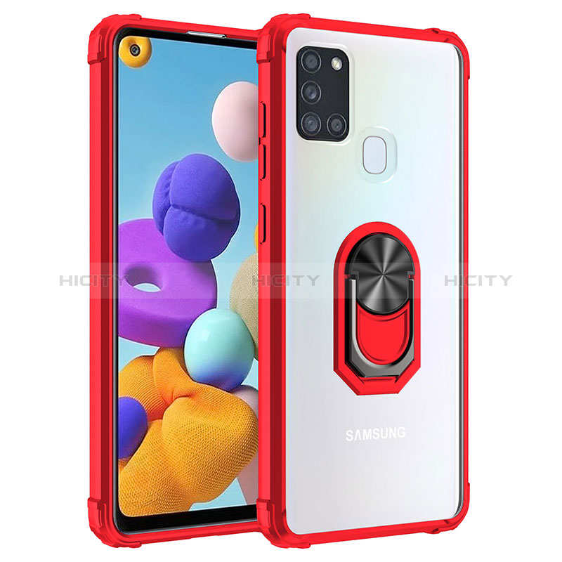 Silikon Hülle Handyhülle und Kunststoff Schutzhülle Hartschalen Tasche mit Magnetisch Fingerring Ständer MQ2 für Samsung Galaxy A21s