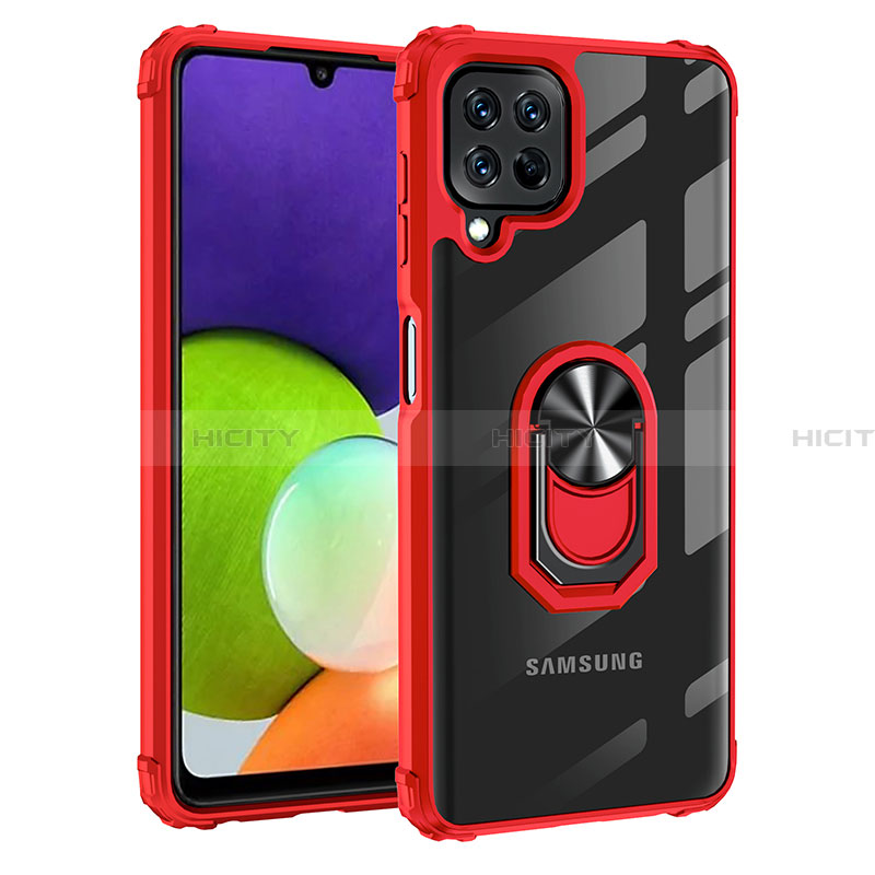 Silikon Hülle Handyhülle und Kunststoff Schutzhülle Hartschalen Tasche mit Magnetisch Fingerring Ständer MQ2 für Samsung Galaxy A22 4G Rot Plus