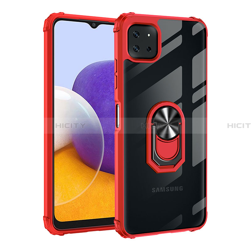 Silikon Hülle Handyhülle und Kunststoff Schutzhülle Hartschalen Tasche mit Magnetisch Fingerring Ständer MQ2 für Samsung Galaxy A22 5G Rot