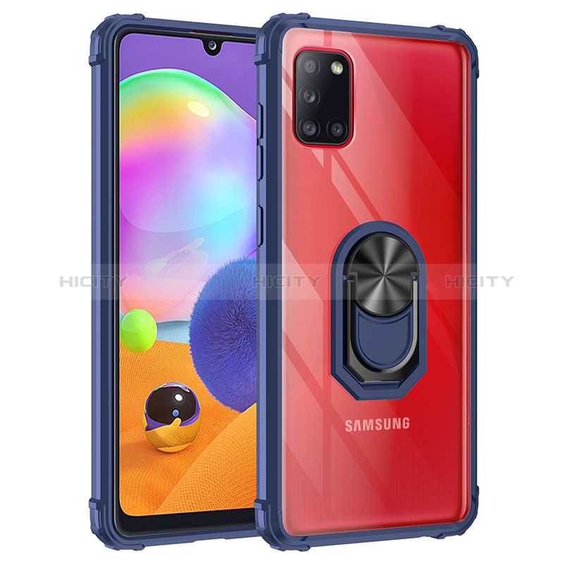 Silikon Hülle Handyhülle und Kunststoff Schutzhülle Hartschalen Tasche mit Magnetisch Fingerring Ständer MQ2 für Samsung Galaxy A31 groß