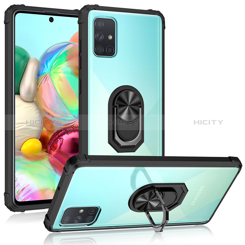 Silikon Hülle Handyhülle und Kunststoff Schutzhülle Hartschalen Tasche mit Magnetisch Fingerring Ständer MQ2 für Samsung Galaxy A51 4G groß