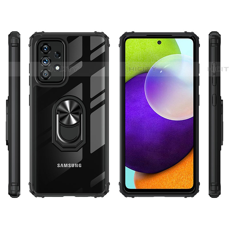 Silikon Hülle Handyhülle und Kunststoff Schutzhülle Hartschalen Tasche mit Magnetisch Fingerring Ständer MQ2 für Samsung Galaxy A52 5G groß