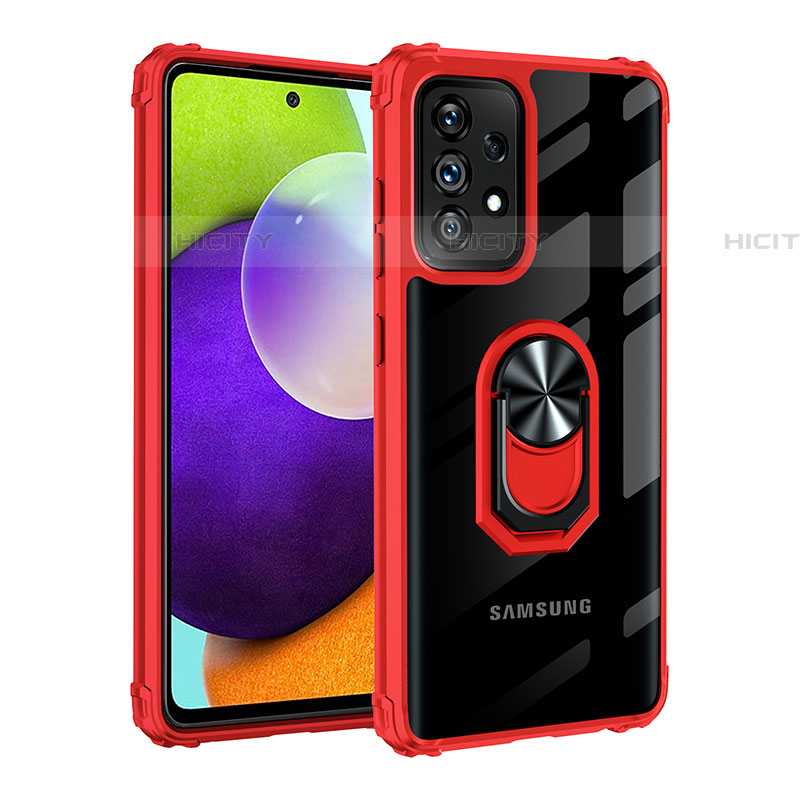 Silikon Hülle Handyhülle und Kunststoff Schutzhülle Hartschalen Tasche mit Magnetisch Fingerring Ständer MQ2 für Samsung Galaxy A52 5G Rot