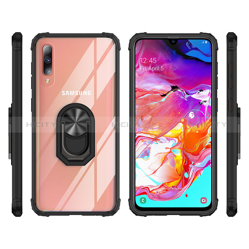 Silikon Hülle Handyhülle und Kunststoff Schutzhülle Hartschalen Tasche mit Magnetisch Fingerring Ständer MQ2 für Samsung Galaxy A70S groß