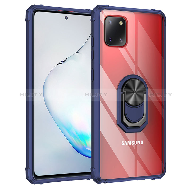 Silikon Hülle Handyhülle und Kunststoff Schutzhülle Hartschalen Tasche mit Magnetisch Fingerring Ständer MQ2 für Samsung Galaxy A81 Blau Plus