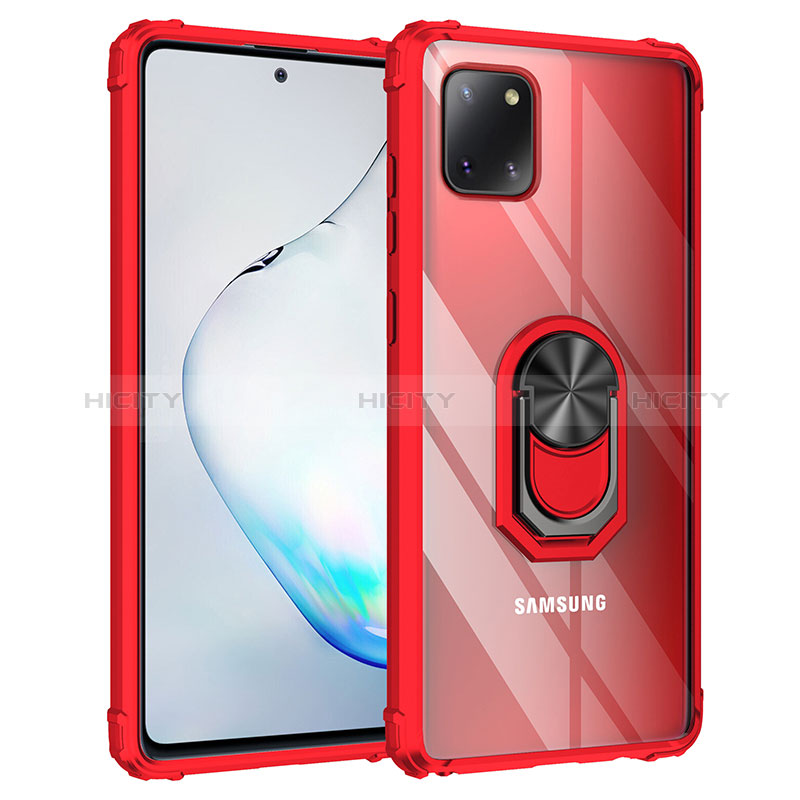 Silikon Hülle Handyhülle und Kunststoff Schutzhülle Hartschalen Tasche mit Magnetisch Fingerring Ständer MQ2 für Samsung Galaxy A81 Rot