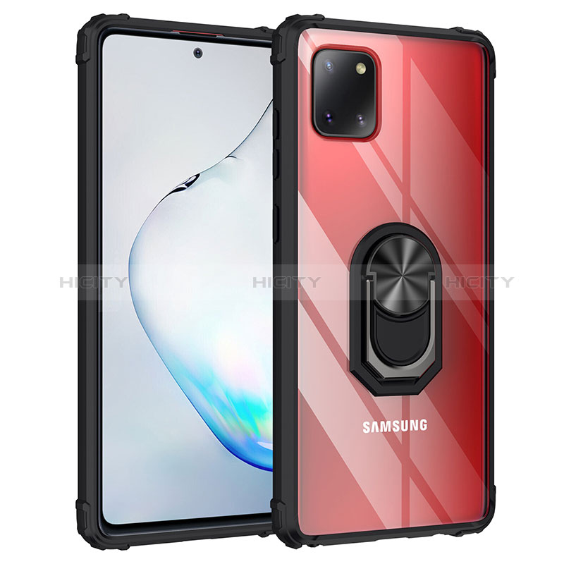 Silikon Hülle Handyhülle und Kunststoff Schutzhülle Hartschalen Tasche mit Magnetisch Fingerring Ständer MQ2 für Samsung Galaxy A81 Schwarz Plus