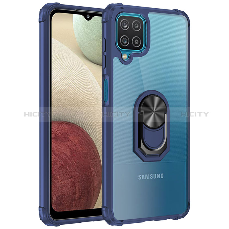 Silikon Hülle Handyhülle und Kunststoff Schutzhülle Hartschalen Tasche mit Magnetisch Fingerring Ständer MQ2 für Samsung Galaxy F12 Blau Plus