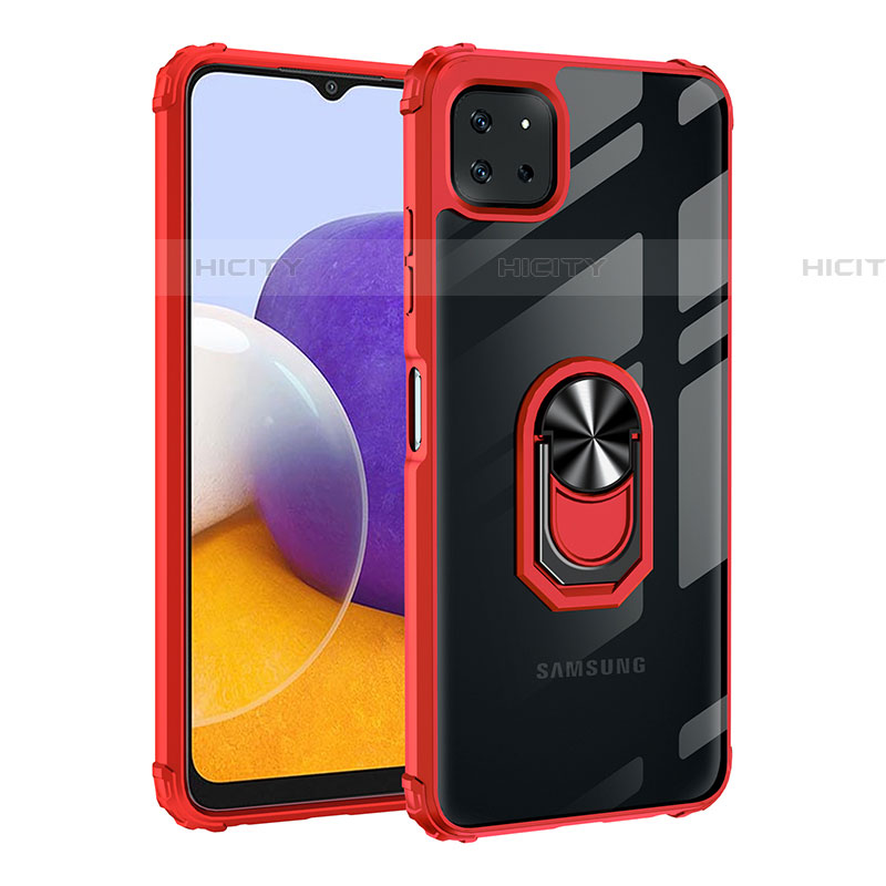 Silikon Hülle Handyhülle und Kunststoff Schutzhülle Hartschalen Tasche mit Magnetisch Fingerring Ständer MQ2 für Samsung Galaxy F42 5G Rot