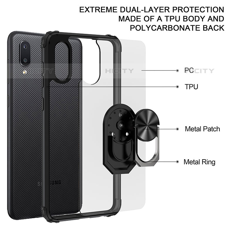 Silikon Hülle Handyhülle und Kunststoff Schutzhülle Hartschalen Tasche mit Magnetisch Fingerring Ständer MQ2 für Samsung Galaxy M02 groß