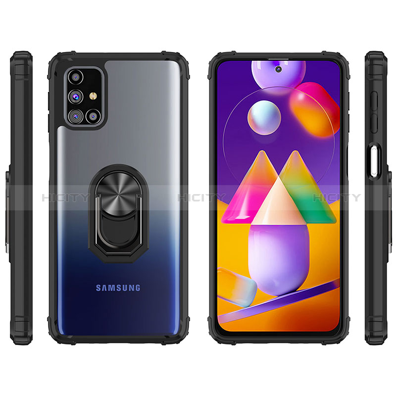 Silikon Hülle Handyhülle und Kunststoff Schutzhülle Hartschalen Tasche mit Magnetisch Fingerring Ständer MQ2 für Samsung Galaxy M31s