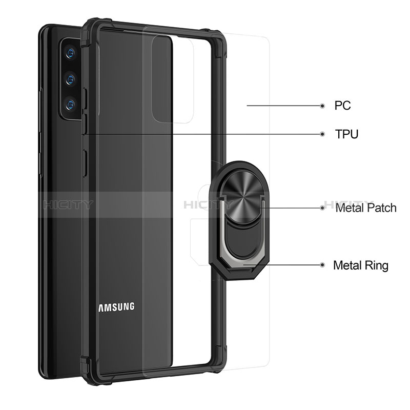 Silikon Hülle Handyhülle und Kunststoff Schutzhülle Hartschalen Tasche mit Magnetisch Fingerring Ständer MQ2 für Samsung Galaxy Note 20 5G