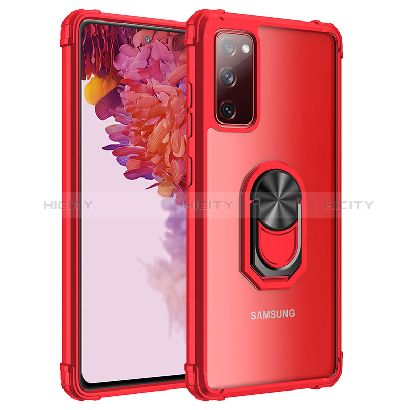 Silikon Hülle Handyhülle und Kunststoff Schutzhülle Hartschalen Tasche mit Magnetisch Fingerring Ständer MQ2 für Samsung Galaxy S20 FE 5G Rot Plus