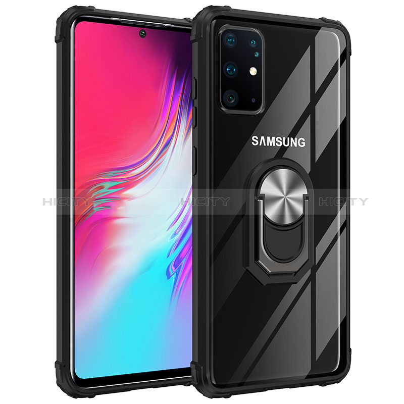 Silikon Hülle Handyhülle und Kunststoff Schutzhülle Hartschalen Tasche mit Magnetisch Fingerring Ständer MQ2 für Samsung Galaxy S20 Plus 5G Silber und Schwarz Plus