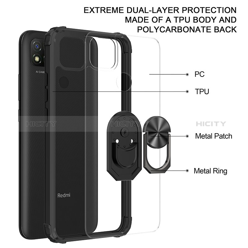 Silikon Hülle Handyhülle und Kunststoff Schutzhülle Hartschalen Tasche mit Magnetisch Fingerring Ständer MQ2 für Xiaomi POCO C3 groß