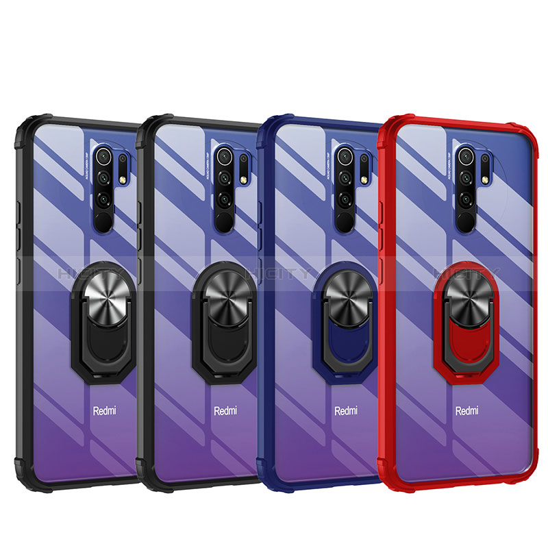 Silikon Hülle Handyhülle und Kunststoff Schutzhülle Hartschalen Tasche mit Magnetisch Fingerring Ständer MQ2 für Xiaomi Redmi 9 Prime India groß