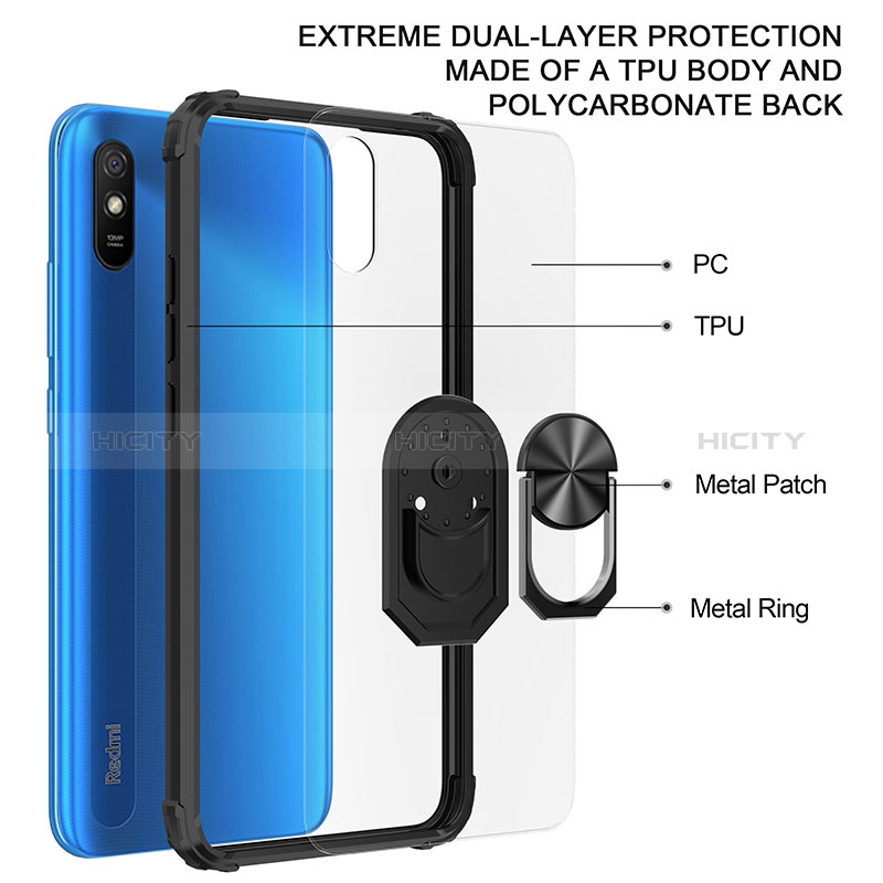 Silikon Hülle Handyhülle und Kunststoff Schutzhülle Hartschalen Tasche mit Magnetisch Fingerring Ständer MQ2 für Xiaomi Redmi 9A