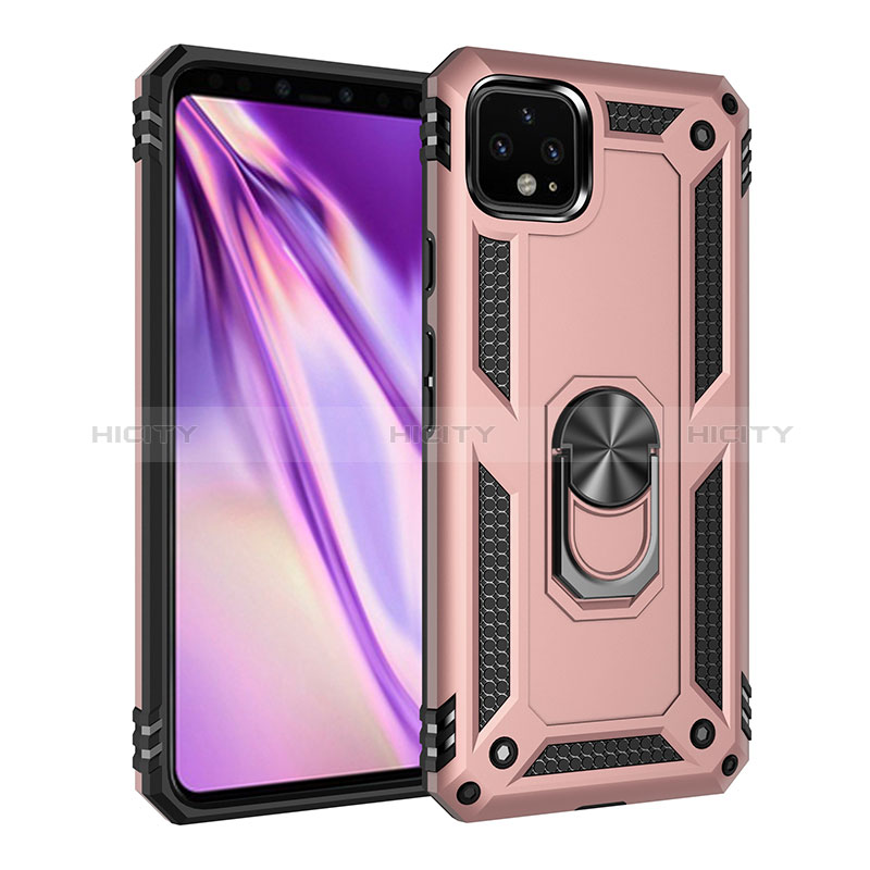 Silikon Hülle Handyhülle und Kunststoff Schutzhülle Hartschalen Tasche mit Magnetisch Fingerring Ständer MQ3 für Google Pixel 4 XL Rosegold Plus