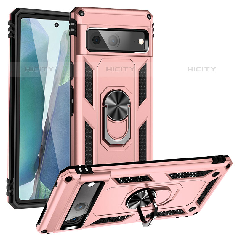 Silikon Hülle Handyhülle und Kunststoff Schutzhülle Hartschalen Tasche mit Magnetisch Fingerring Ständer MQ3 für Google Pixel 7 5G Rosegold