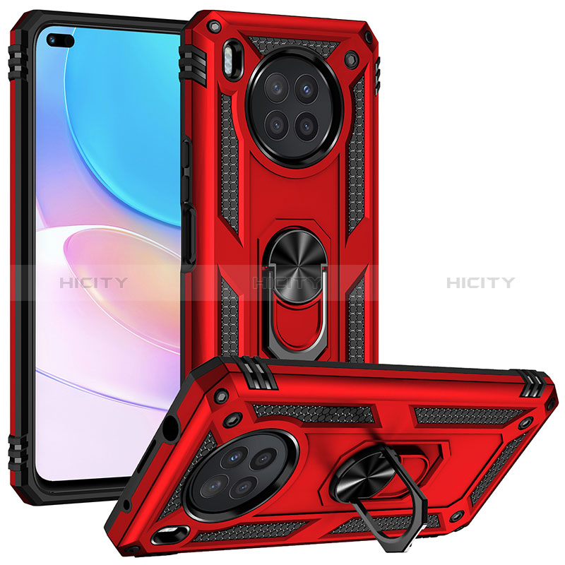 Silikon Hülle Handyhülle und Kunststoff Schutzhülle Hartschalen Tasche mit Magnetisch Fingerring Ständer MQ3 für Huawei Nova 8i Rot