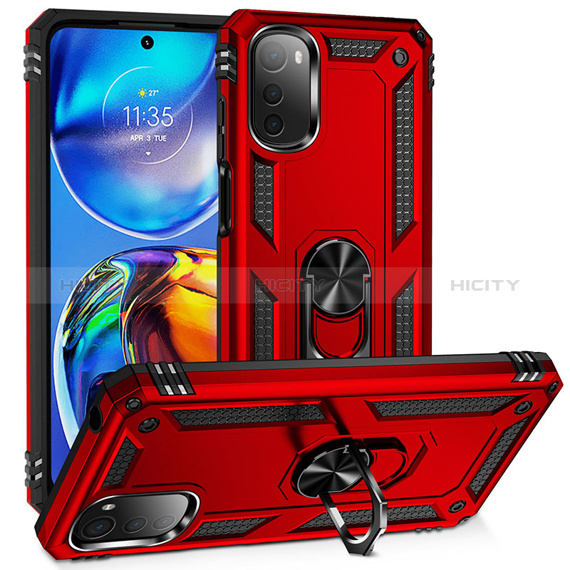 Silikon Hülle Handyhülle und Kunststoff Schutzhülle Hartschalen Tasche mit Magnetisch Fingerring Ständer MQ3 für Motorola Moto E32s Rot Plus