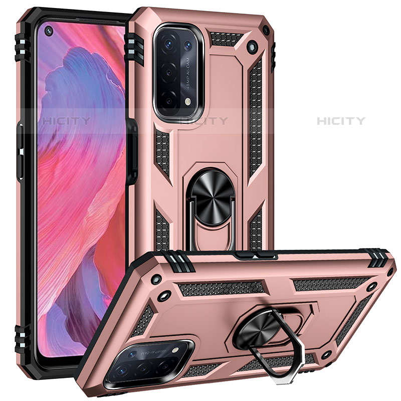 Silikon Hülle Handyhülle und Kunststoff Schutzhülle Hartschalen Tasche mit Magnetisch Fingerring Ständer MQ3 für OnePlus Nord N200 5G Rosegold