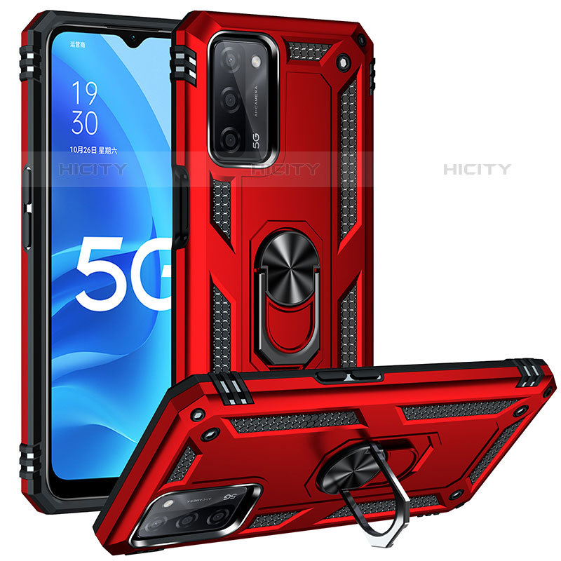 Silikon Hülle Handyhülle und Kunststoff Schutzhülle Hartschalen Tasche mit Magnetisch Fingerring Ständer MQ3 für Oppo A53s 5G Rot