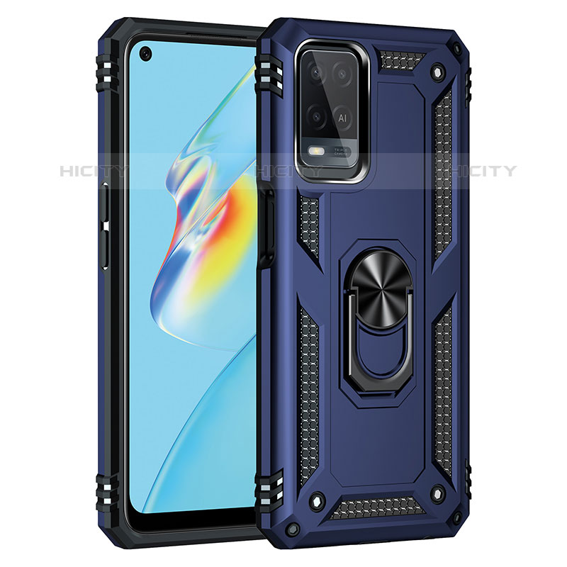 Silikon Hülle Handyhülle und Kunststoff Schutzhülle Hartschalen Tasche mit Magnetisch Fingerring Ständer MQ3 für Oppo A54 4G Blau