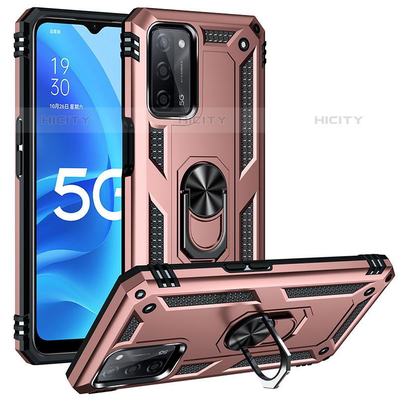 Silikon Hülle Handyhülle und Kunststoff Schutzhülle Hartschalen Tasche mit Magnetisch Fingerring Ständer MQ3 für Oppo A55 5G Rosegold Plus