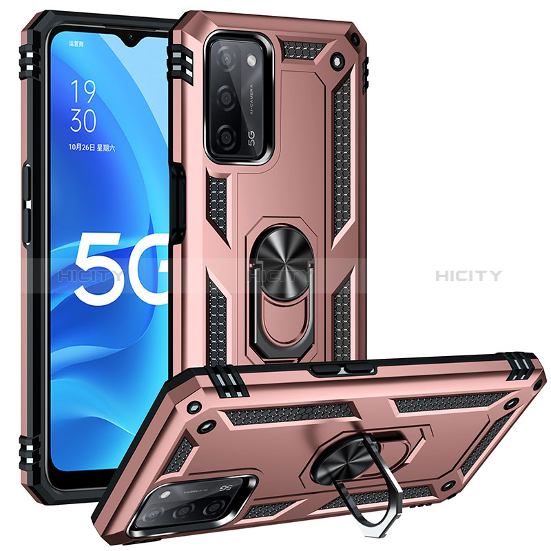 Silikon Hülle Handyhülle und Kunststoff Schutzhülle Hartschalen Tasche mit Magnetisch Fingerring Ständer MQ3 für Oppo A56 5G Rosegold