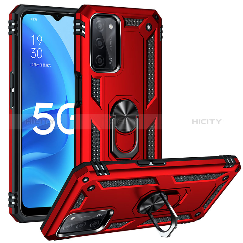 Silikon Hülle Handyhülle und Kunststoff Schutzhülle Hartschalen Tasche mit Magnetisch Fingerring Ständer MQ3 für Oppo A56 5G Rot Plus