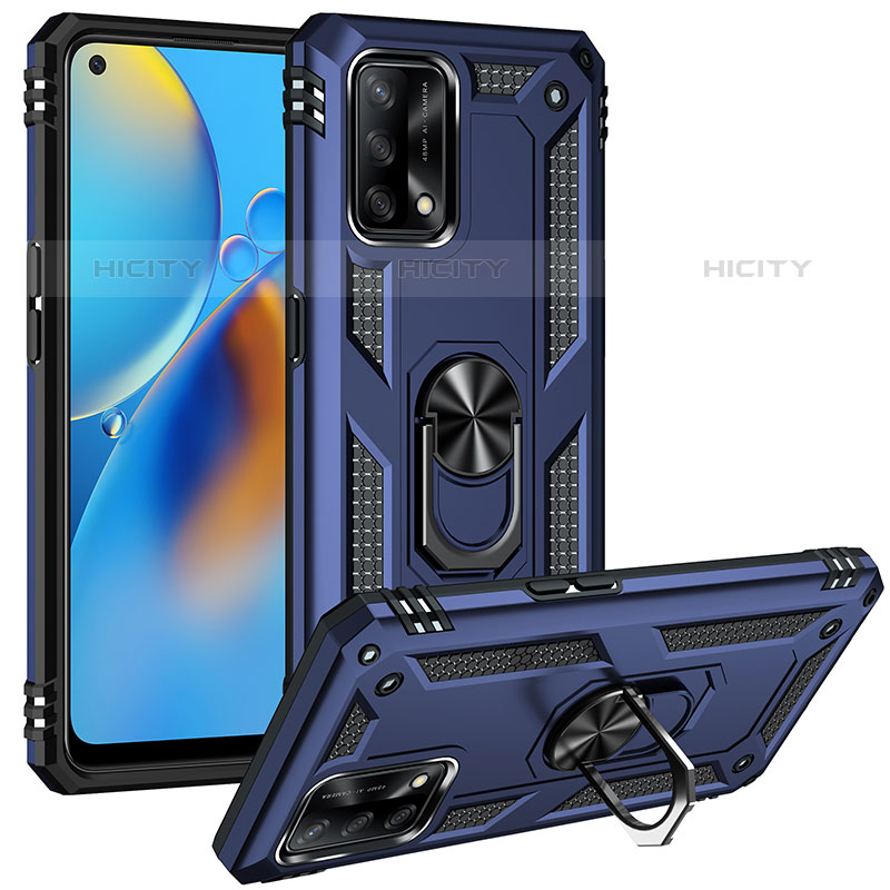 Silikon Hülle Handyhülle und Kunststoff Schutzhülle Hartschalen Tasche mit Magnetisch Fingerring Ständer MQ3 für Oppo A74 4G Blau Plus