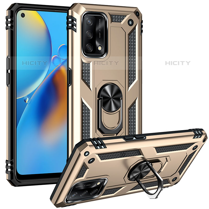 Silikon Hülle Handyhülle und Kunststoff Schutzhülle Hartschalen Tasche mit Magnetisch Fingerring Ständer MQ3 für Oppo A74 4G Gold Plus