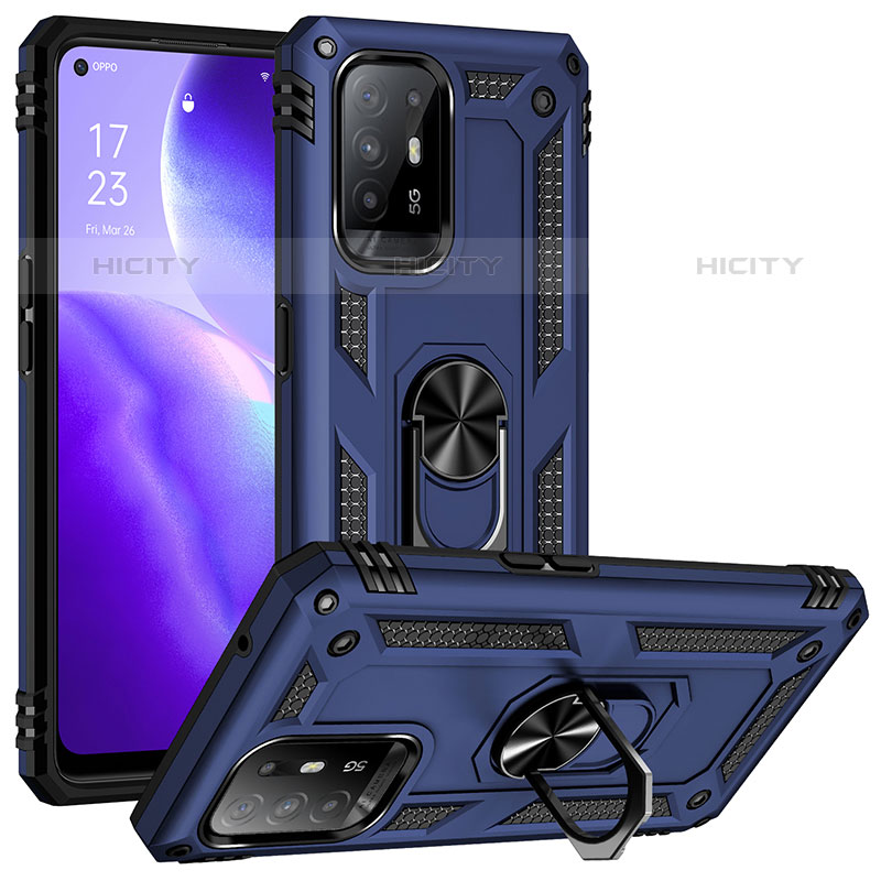 Silikon Hülle Handyhülle und Kunststoff Schutzhülle Hartschalen Tasche mit Magnetisch Fingerring Ständer MQ3 für Oppo A94 5G Blau