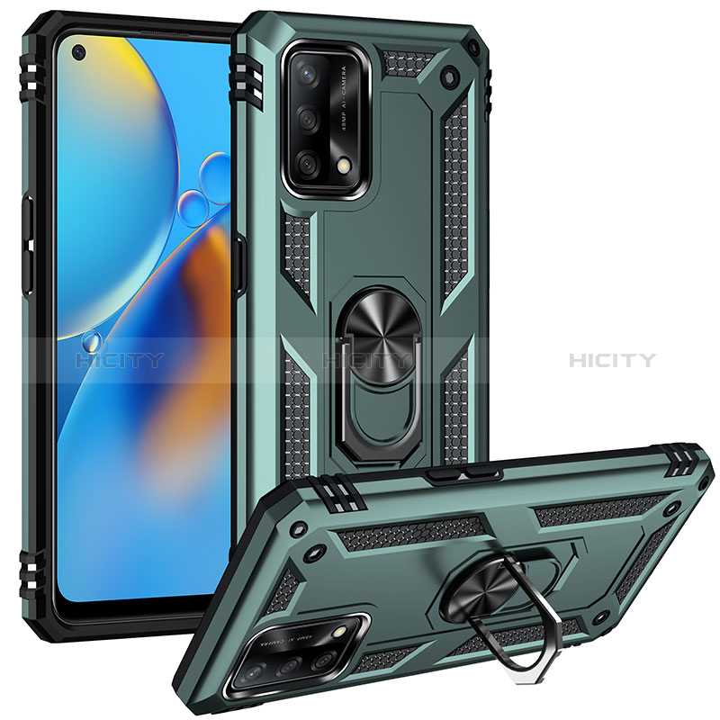 Silikon Hülle Handyhülle und Kunststoff Schutzhülle Hartschalen Tasche mit Magnetisch Fingerring Ständer MQ3 für Oppo A95 4G Grün