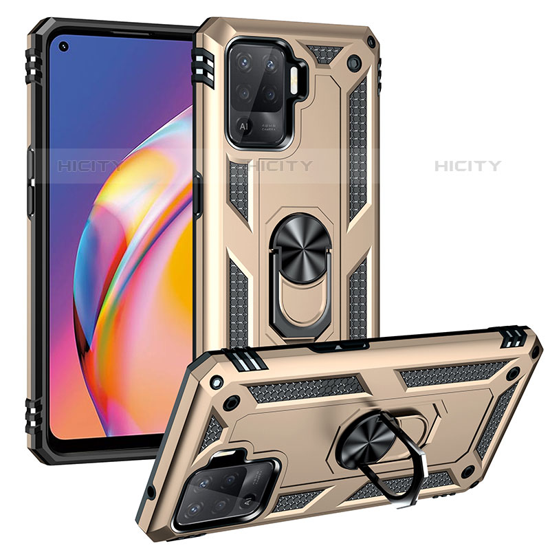 Silikon Hülle Handyhülle und Kunststoff Schutzhülle Hartschalen Tasche mit Magnetisch Fingerring Ständer MQ3 für Oppo F19 Pro Gold