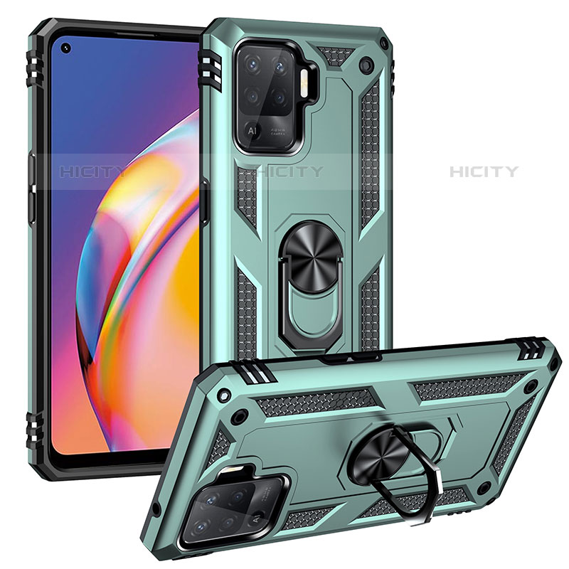 Silikon Hülle Handyhülle und Kunststoff Schutzhülle Hartschalen Tasche mit Magnetisch Fingerring Ständer MQ3 für Oppo F19 Pro Grün Plus