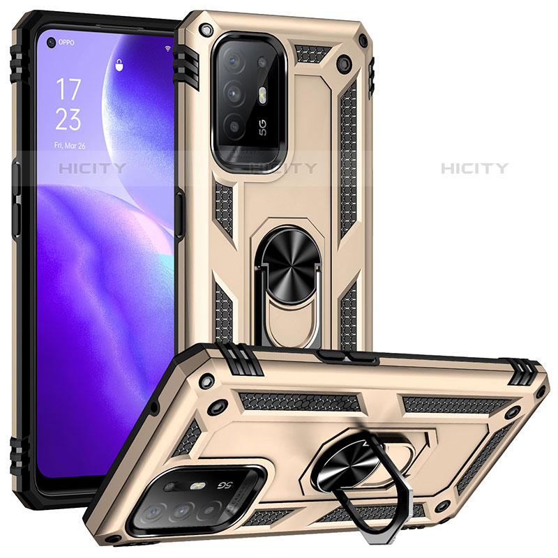 Silikon Hülle Handyhülle und Kunststoff Schutzhülle Hartschalen Tasche mit Magnetisch Fingerring Ständer MQ3 für Oppo F19 Pro+ Plus 5G Gold