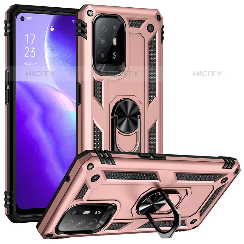 Silikon Hülle Handyhülle und Kunststoff Schutzhülle Hartschalen Tasche mit Magnetisch Fingerring Ständer MQ3 für Oppo F19 Pro+ Plus 5G Rosegold