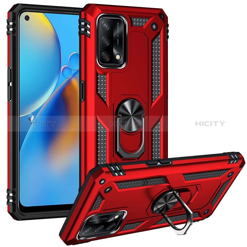 Silikon Hülle Handyhülle und Kunststoff Schutzhülle Hartschalen Tasche mit Magnetisch Fingerring Ständer MQ3 für Oppo F19s Rot