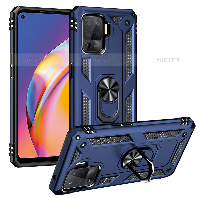 Silikon Hülle Handyhülle und Kunststoff Schutzhülle Hartschalen Tasche mit Magnetisch Fingerring Ständer MQ3 für Oppo Reno5 F Blau Plus