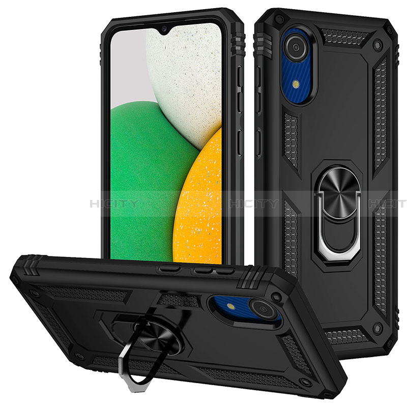 Silikon Hülle Handyhülle und Kunststoff Schutzhülle Hartschalen Tasche mit Magnetisch Fingerring Ständer MQ3 für Samsung Galaxy A03 Core groß