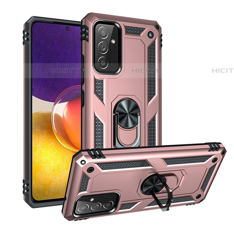 Silikon Hülle Handyhülle und Kunststoff Schutzhülle Hartschalen Tasche mit Magnetisch Fingerring Ständer MQ3 für Samsung Galaxy A05s Rosegold