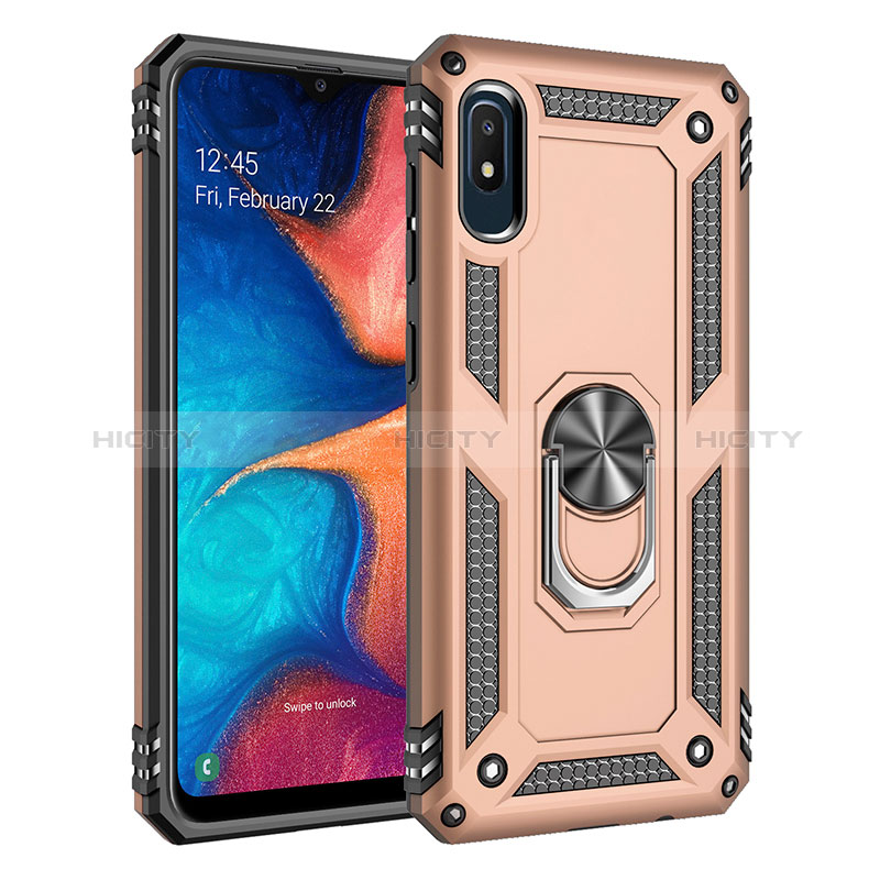 Silikon Hülle Handyhülle und Kunststoff Schutzhülle Hartschalen Tasche mit Magnetisch Fingerring Ständer MQ3 für Samsung Galaxy A10e Gold Plus