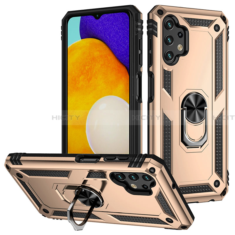 Silikon Hülle Handyhülle und Kunststoff Schutzhülle Hartschalen Tasche mit Magnetisch Fingerring Ständer MQ3 für Samsung Galaxy A13 4G Gold Plus