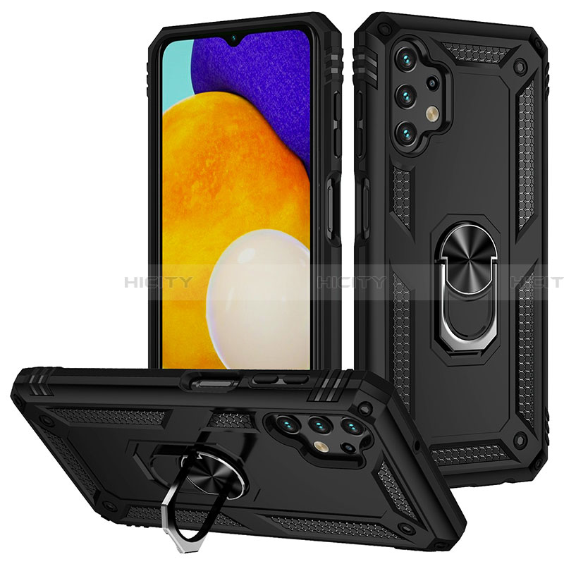 Silikon Hülle Handyhülle und Kunststoff Schutzhülle Hartschalen Tasche mit Magnetisch Fingerring Ständer MQ3 für Samsung Galaxy A13 4G Schwarz