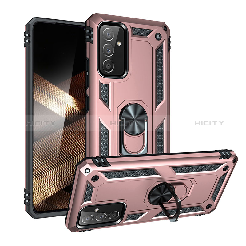 Silikon Hülle Handyhülle und Kunststoff Schutzhülle Hartschalen Tasche mit Magnetisch Fingerring Ständer MQ3 für Samsung Galaxy A15 5G Rosegold Plus