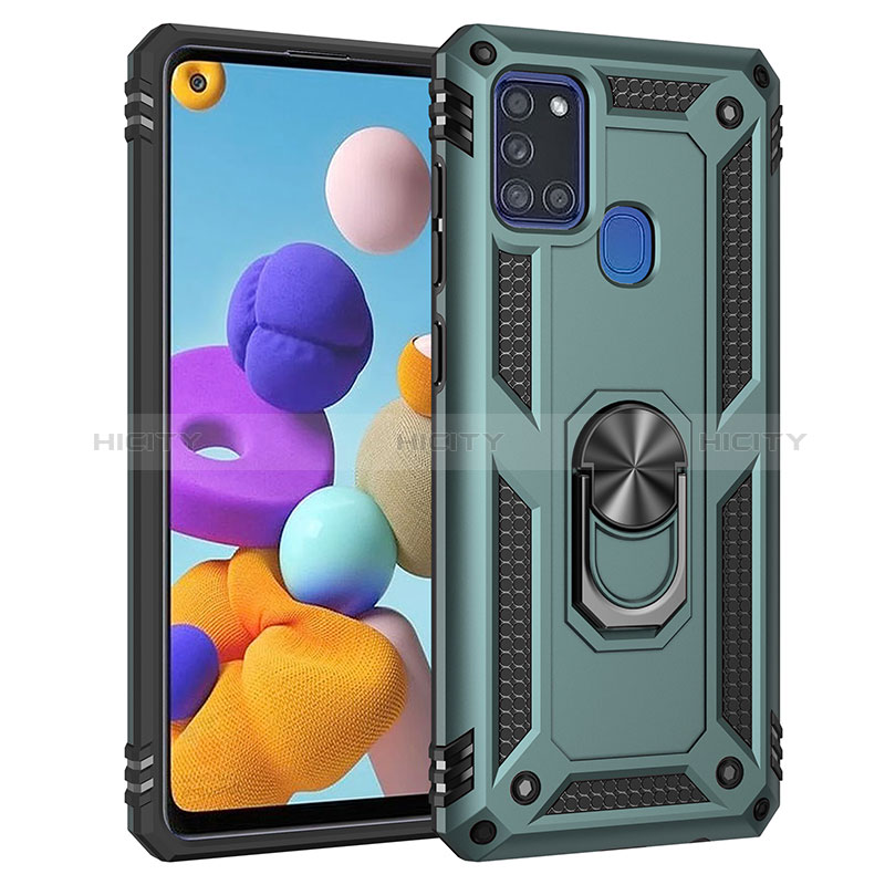 Silikon Hülle Handyhülle und Kunststoff Schutzhülle Hartschalen Tasche mit Magnetisch Fingerring Ständer MQ3 für Samsung Galaxy A21s groß