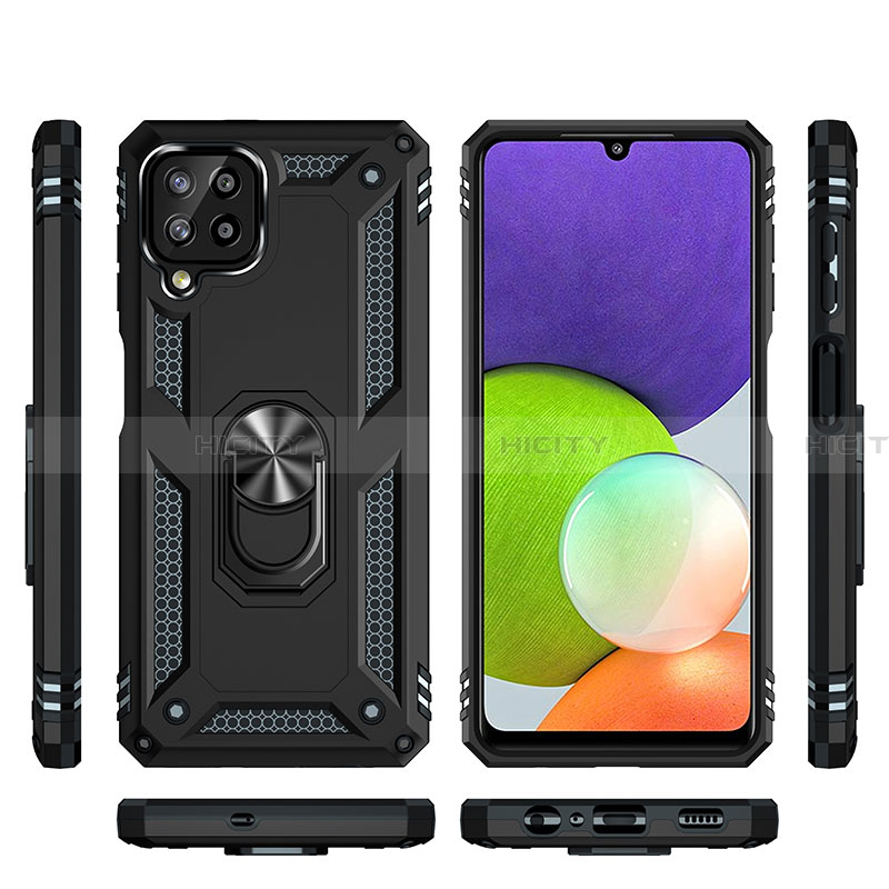 Silikon Hülle Handyhülle und Kunststoff Schutzhülle Hartschalen Tasche mit Magnetisch Fingerring Ständer MQ3 für Samsung Galaxy A22 4G groß